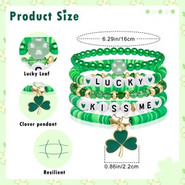 Artlunar St.Patrick's Day Bracelet for Women Men Stackable Lucky Leaf Shamrock Charm Bracelet Green Beaded Holidy Bracelet (green)