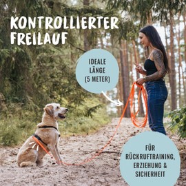 Rudelkönig Recall Lead 5 m for Dogs - Robust & Weatherproof Dog Lead for Successful Dog Training - With Handle Padding