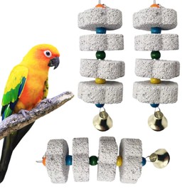 3 Stück Vogel Kauspielzeug, Vogelschnabel Schleifstein mit Glocke Vogelkäfig Zubehör für Kakadu Wellensittich Sittich Nymphensittich Lovebird