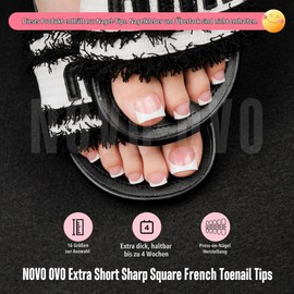 NOVO OVO Extra Short Toe Nail Tips, White French Tip, Berry Pink, Short Press-On Toenails, Gel Extensions, Top Coat and Builder Gel Required, No Glue Included, Salon DIY x 16 Sizes, Pack of 224