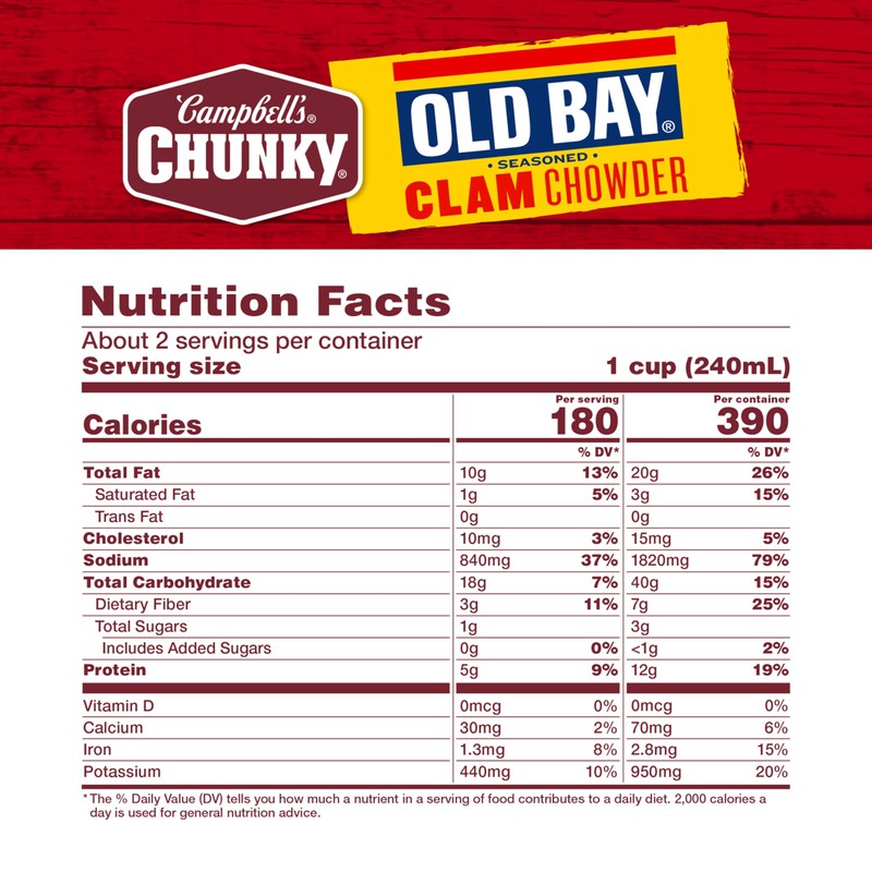 Campbell's Chunky Soup, OLD BAY Seasoned Clam Chowder, 18.8 oz