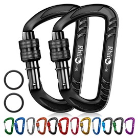 Rhino Produxs 12kN (2697 lbs) Heavy Duty Lightweight Locking Carabiner Clips with keyrings - Excellent for Securing Pets, Outdoor, Camping, Hiking, Hammock, Dog Leash Harness, Keychains, Water Bottle