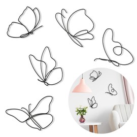 Hotop 5 Pieces Butterfly Metal Wall Decor Butterfly Metal Wall Art Black Hanging Decorations Wire Flowers Decor Butterfly Wall Decals for Indoor Outdoor Wedding Birthday Party Walls, 5 Styles