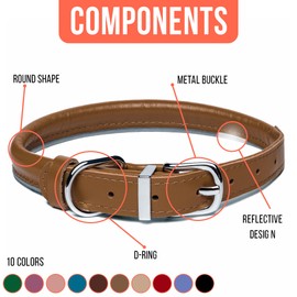 OOPSDOGGY Rolled Leather Dog Collar Reflective Roll Colars for Small Medium Large Dogs Puppy (Caramel, M, 30-38 cm)