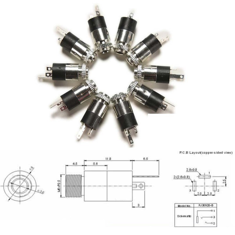 10pcs PJ-392 3Pin 3.5mm Stereo Headphone Audio Video Jack Socket