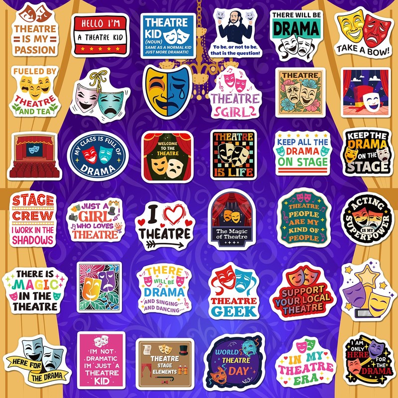 Yqskt 200PCS Theatre Stickers, Drama Stickers, Musical Theatre Gifts