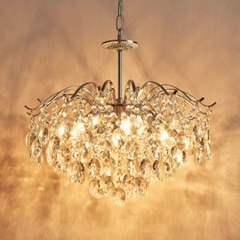 Saint Mossi Modern K9 Crystal Chandeliers, Middle Century Modern Design Chandelier Light Fixture for Dining Room, D20 x H17, Adjustable Chains 59", Chrome Finish Metal Frame