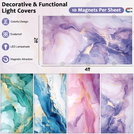 QOUBAI 4 Pcs Fluorescent Light Covers, 4 x 2 Feet Magnetic Lights Cover Marble Design Fluorescent Lights Shade Panel Ceiling Light Filters for Office Classroom Home Drop Ceiling