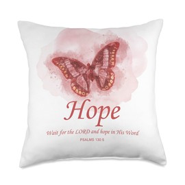 Women’s Christian Butterfly Bible Verse: Hope – Psalms 130:5 Throw Pillow