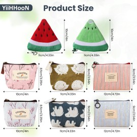8 Pcs Small Coin Purse, Cute Coin Pouch Wallet for Women, Colorful Canvas Change Purse Case Fruit Zipper Bag Pouch Makeup Cosmetic Bag Small Items Storage Bag for Coin Cash Cosmetic