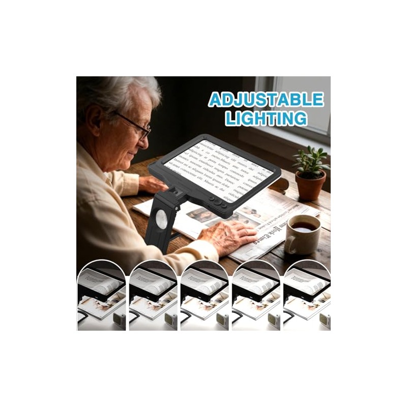 30X 6X Rechargeable Magnifying Glass for Reading, Large Full Page