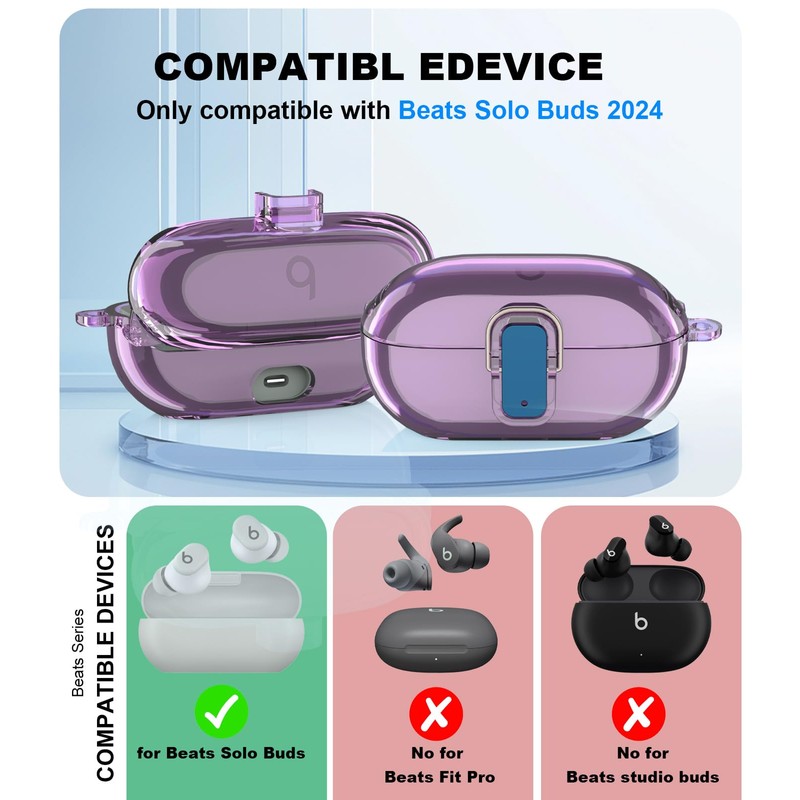 Transparent Case Compatible with Beats Solo Buds (2024) with Carabiner