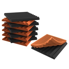 52 Pack Acoustic Panels 1 X 12 X 12 Inches - Acoustic Foam - Studio Foam Wedges - High Density Panels - Soundproof Wedges - Black/Orange