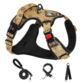 NESTROAD No Pull Dog Harness,Adjustable Oxford Dog Vest Harness with Leash,Reflective No-Choke Pet Harness with Easy Control Soft Handle for Large Dogs(Large,Light Brown)