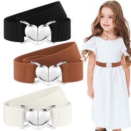 ASTER 3Pcs Girls Belts, Elastic Toddler Belts for Girls, Cute Stretch Kids Belt Adjustable Toddler Belts with Heart Buckle for Boys Girls