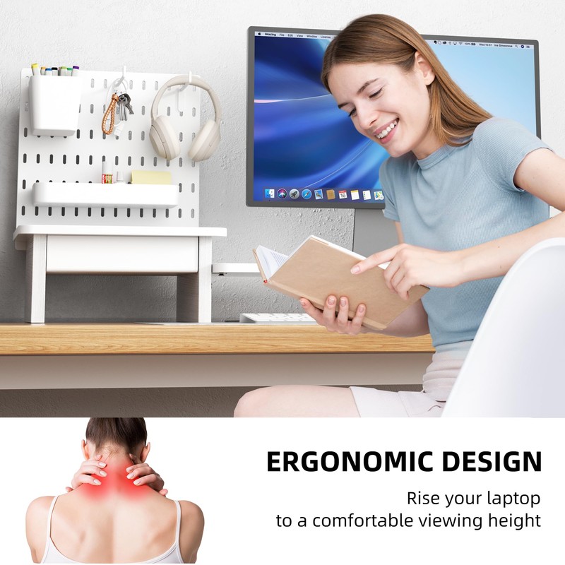AFOOYO Pegboard Monitor Stand Riser,Computer Monitor Stand with 2 Hooks