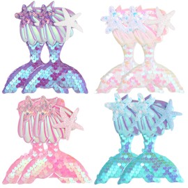 YBEATY 8 Pcs Mermaid Hair Clips Aurora Sequins Fish Tail Hairpin Multicolor Sparkling Hair Clips Accessories Birthday Beach Party Headpiece for Little Girls Toddlers Kids and Teens