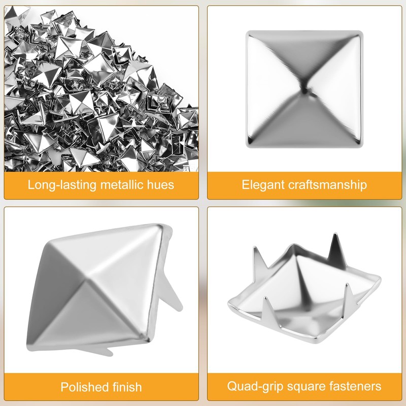 300Pcs Square Pyramid Studs for Clothing Leather Craft, Assorted Sizes