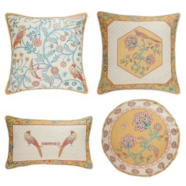 patdrea Design Yellow Linen Throw Pillow Covers Pack of 4, French Square Lumbar Round Pillowcase, Soft Durable Cushion Cases Pillowcase for Couch Bedroom Car Living Room 4 PCS