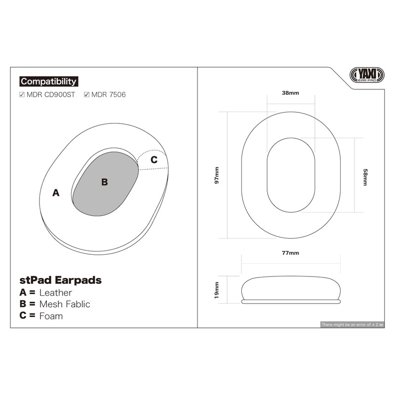 YAXI stPad Earpads Black (for Sony MDR7506)
