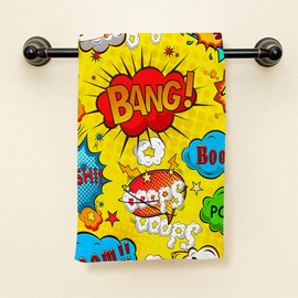 HGOD DESIGNS Cartoon Hand Towels Comic Speech Bubbles Superhero Art Pattern Soft Hand Towel for Bathroom Kitchen Yoga Gym Decorative Towels 15"X30"