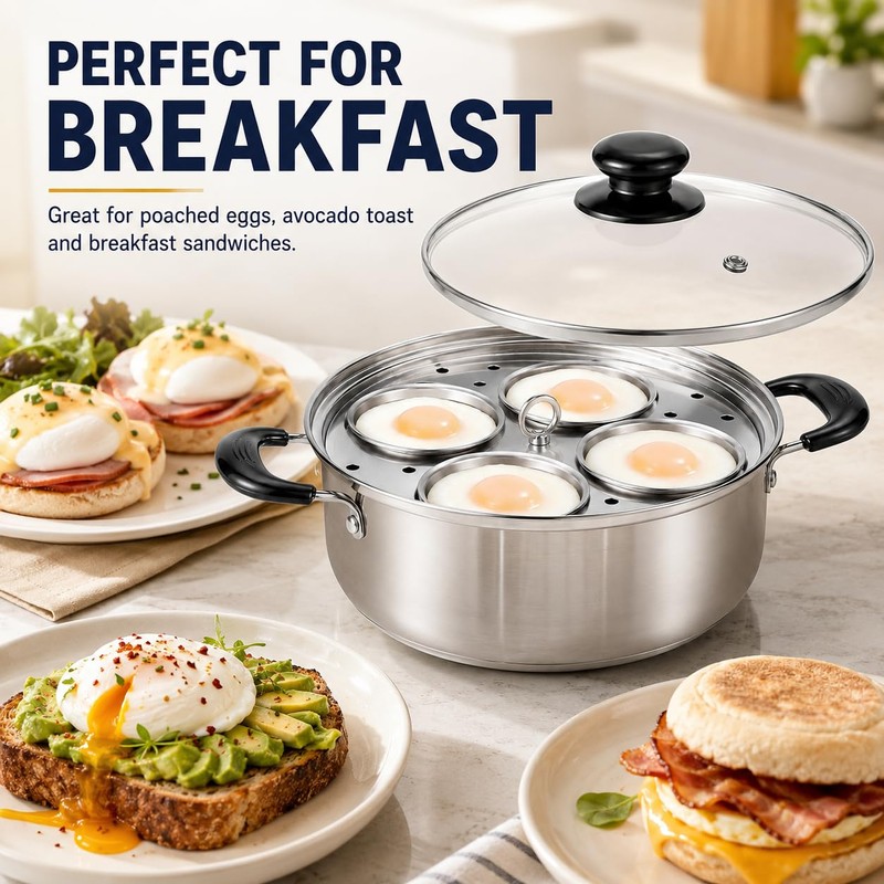 Egg Poacher Pan, Egg Poacher, Stainless Steel, 4 Cups Egg