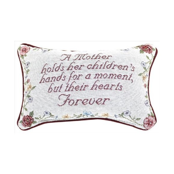 Manual 12.5 x 8.5-Inch Decorative Embroidered Word Pillow, A Mother Holds Her Children