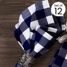 Dine n Decor Set of 12 Buffalo Plaid Cloth Napkins 100% Cotton - Soft Durable Washable - Ideal for Events Wedding Christmas Easter - Perfect Everyday Use Table Linen Cloth Napkins 18x18- Blue White