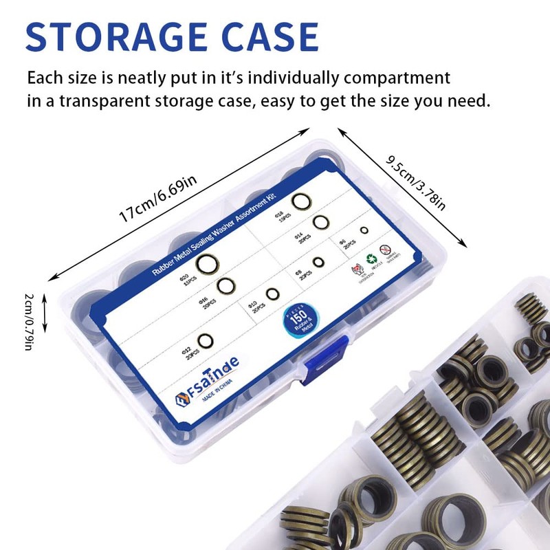 150Pcs Metal Bonded Seal Washer Assortment Kit Bonded Washer Self-Centered