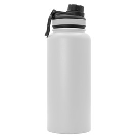 Tempercraft 32 oz Vacuum Insulated Sport Bottle w/Laser Engraved Customization Options - Stainless Steel, Double-Walled, Wide Mouth (White - Blank)