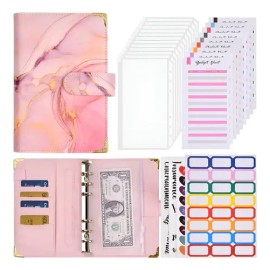 Carpeta Organizadora A6 para Presupuesto de Cuero PU Rosa con 12 Sobres y Planificador