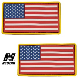 NcSTAR 2 Pack Tactical PVC Hook and Loop USA Morale Flag Patch 3.4" x 2" Red White Blue