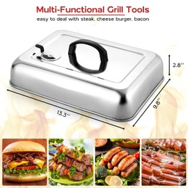 Onader 13 x 9 Inch Rectangular Basting Cover with Vent Stainless Steel Melting Dome for Griddle