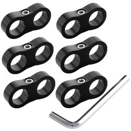 YSIL Abrazadera separadora de manguera 10AN, abrazadera de montaje de línea de combustible, abrazadera de montaje de aluminio adecuada para línea de aceite, línea de freno, tubería de agua y línea de gas, negro, 6 unidades