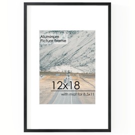 12x18 Metal Picture Frame for Wall With Mat for 8.5x11, 12''x18'' Aluminum Photo Frames With Tempered Glass for Home Decor, Minimalist Modern Poster Frame Horizontal And Vertical Formats, Black