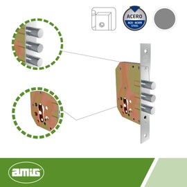 Amig - Einsteckschloss mit Bolzen für Holztüren | 50 mm | Ohne Zylinder und Sicherheitsabdeckung | Edelstahl | Matt | Inklusive Schrauben