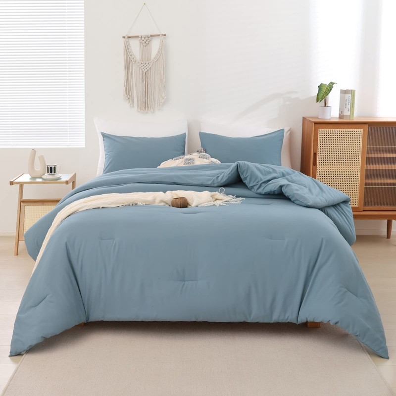 ROSGONIA California King Comforter Set Dusty Blue, 3pcs (1 Boho