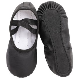 tanzdunsje Ballet Shoes Girls Leather Ballet Dance Slipper Full Leather Sole Ballet Flats for Kids Toddler Child Women Adults (Black, Numeric_6 EU38)