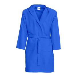 Dorian Home Unisex Microfibre Bathrobe with Practical Pockets and Hood, Available in 19 Colours, Non-Iron, royal blue, L