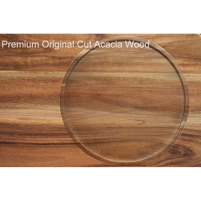 14" Two-Tier Acacia Wood Lazy Susan Organizer Kitchen Turntable for