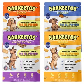 Barkeetos Dog Treats Variety Pack – Peanut Butter, Bacon, Cheese & Chicken – Crunchy Cheesy Snacks with Real Himalayan Cheese – Grain Free, Gluten Free, Lactose Free – for All Breeds - 4 Pack