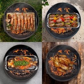 VIKEYHOME Grill Carry System, 6-Piece Stainless Steel Large Food Prep Tray, 16.5" x 11" Pan, Outdoor Grill with Cooling Rack for Vegetables, Fish, Meat, Great Grilling Gifts for Men
