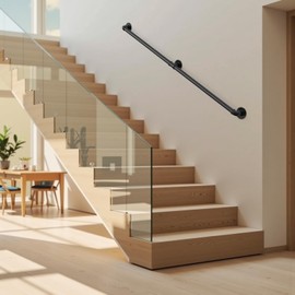 ONLT 30 cm Handrail for Stairs Indoor Outdoor Grab Bars Tubular Hand Foot Railing Safety Railing Door Handle Stair Railing Holder with Brackets - Complete Set - Black