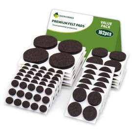 COVERCORNER Felt Furniture Pads for Hardwood Floors 162 PCS, Furniture Pads, Floor Protectors for Hardwood Floors, Felt Pads for Furniture, Round, Dark Brown, Value Pack