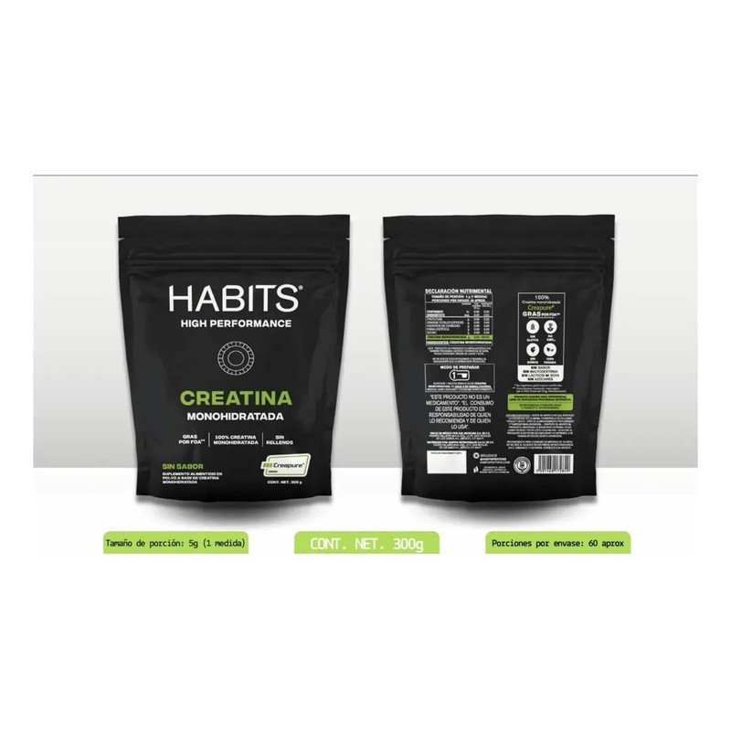 Habits, Creatina Monohidratada 300 Gr. Sin Sabor, Sfn.