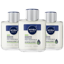 NIVEA MEN Sensitive Soothing Post Shave Balm with Vitamin E, Pro-Vitamin B5 and Chamomile Extract, Alcohol Free After Shave Balm for Men, Non-Greasy, 3.3 Fl Oz Bottle, Pack of 3