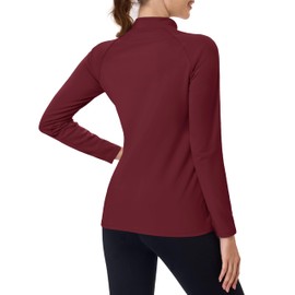 TACVASEN Women's Thermal Shirts Fleece Lined Mock Turtleneck Underwear Long Sleeve Workout Athletic Base Layer for Hiking Running WineRed S