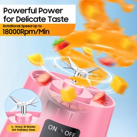 Portable Blender Personal Size Blender - Cordless Rechargeable Blender for Smoothies and Shakes, Mini Blender with 6 Blades, Small Blender 380Ml BPA Free Juice Cup, Freshly Squeezed for Picnic/Sprots