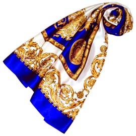 Lorenzo Cana Silk Scarf Elaborately Printed 100% Silk 100 x 100 cm Blue White Gold Women's Scarf, blue