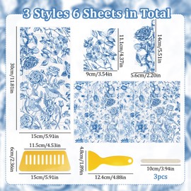 WANDIC 6 Sheets Blue Flower Stickers, Rose Stickers, Butterfly Stickers, Furniture Stickers for Home Decor, 15x30cm